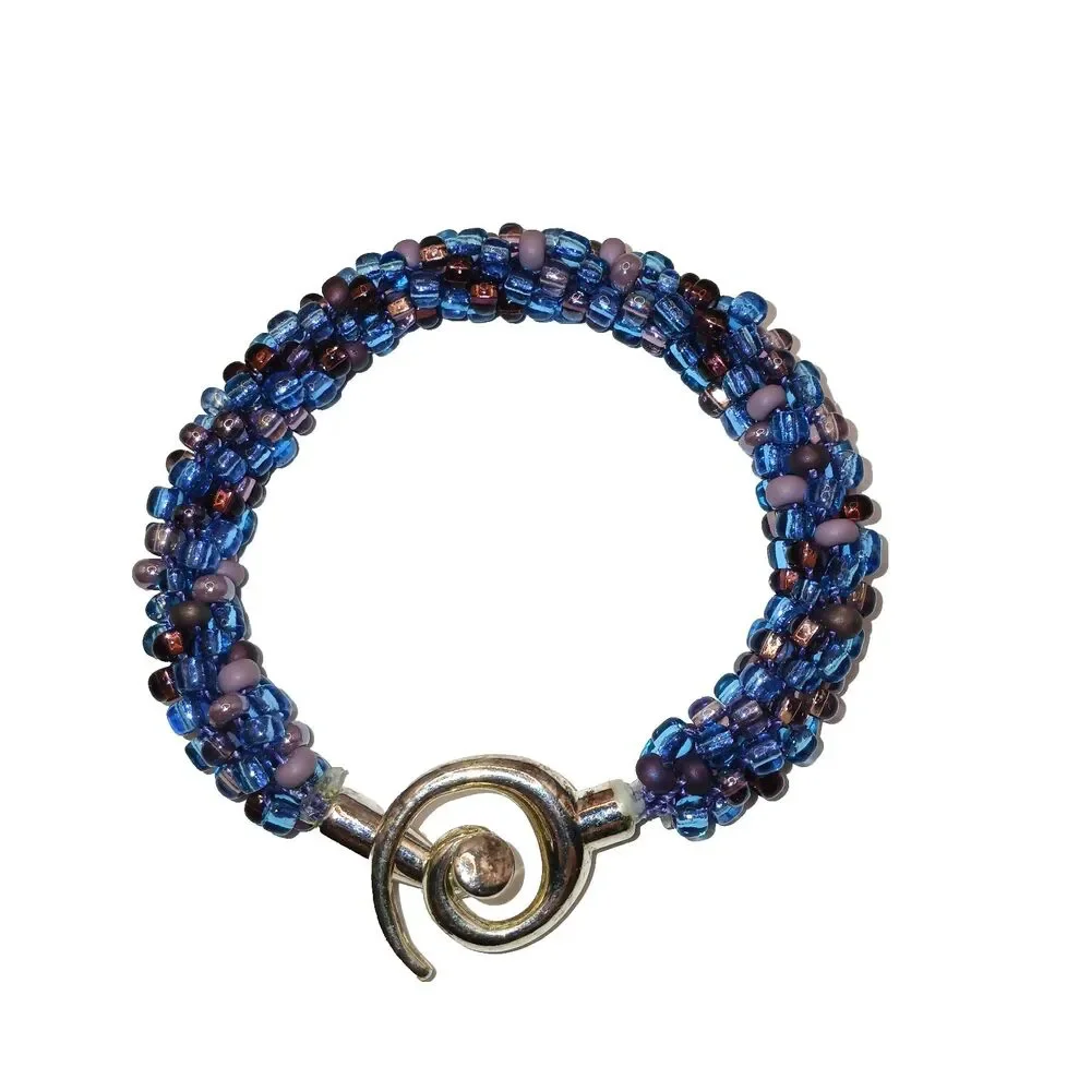 Jewelry Bracelet Kumihimo Braided Blue & Purple Seed Beads Handmade 7.5 in